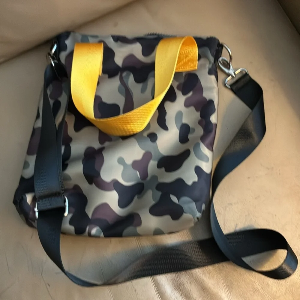 NWOT Camouflage Crossbody Bag with Yellow Handle